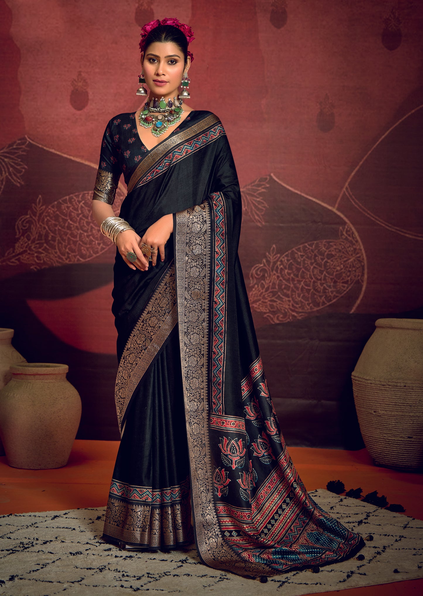MIDNIGHT TEAL BANARASI SILK SAREE