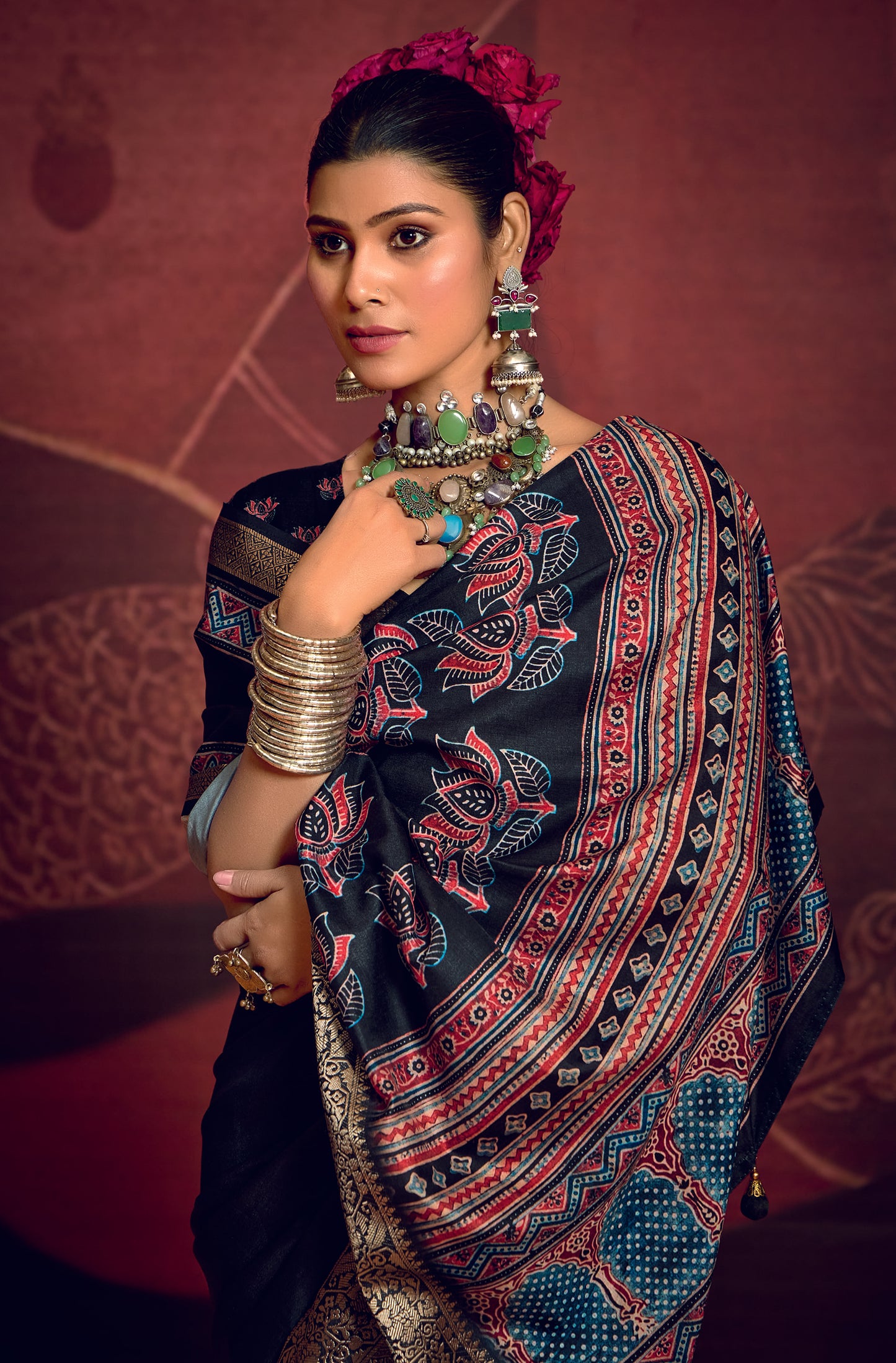 MIDNIGHT TEAL BANARASI SILK SAREE