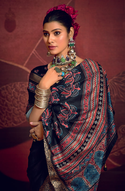 MIDNIGHT TEAL BANARASI SILK SAREE