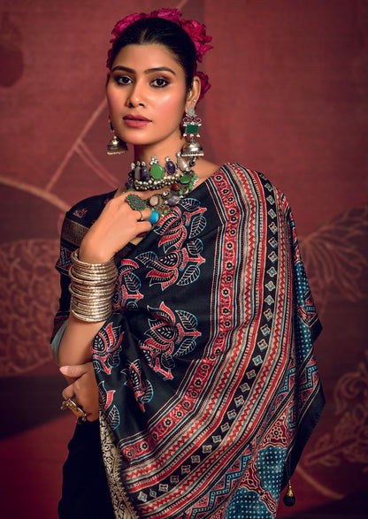 MIDNIGHT TEAL BANARASI SILK SAREE