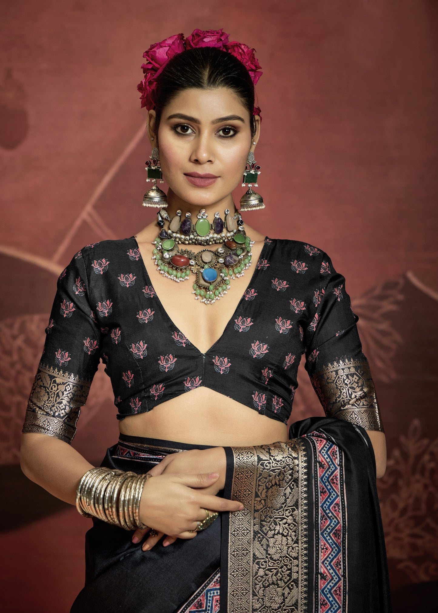 MIDNIGHT TEAL BANARASI SILK SAREE