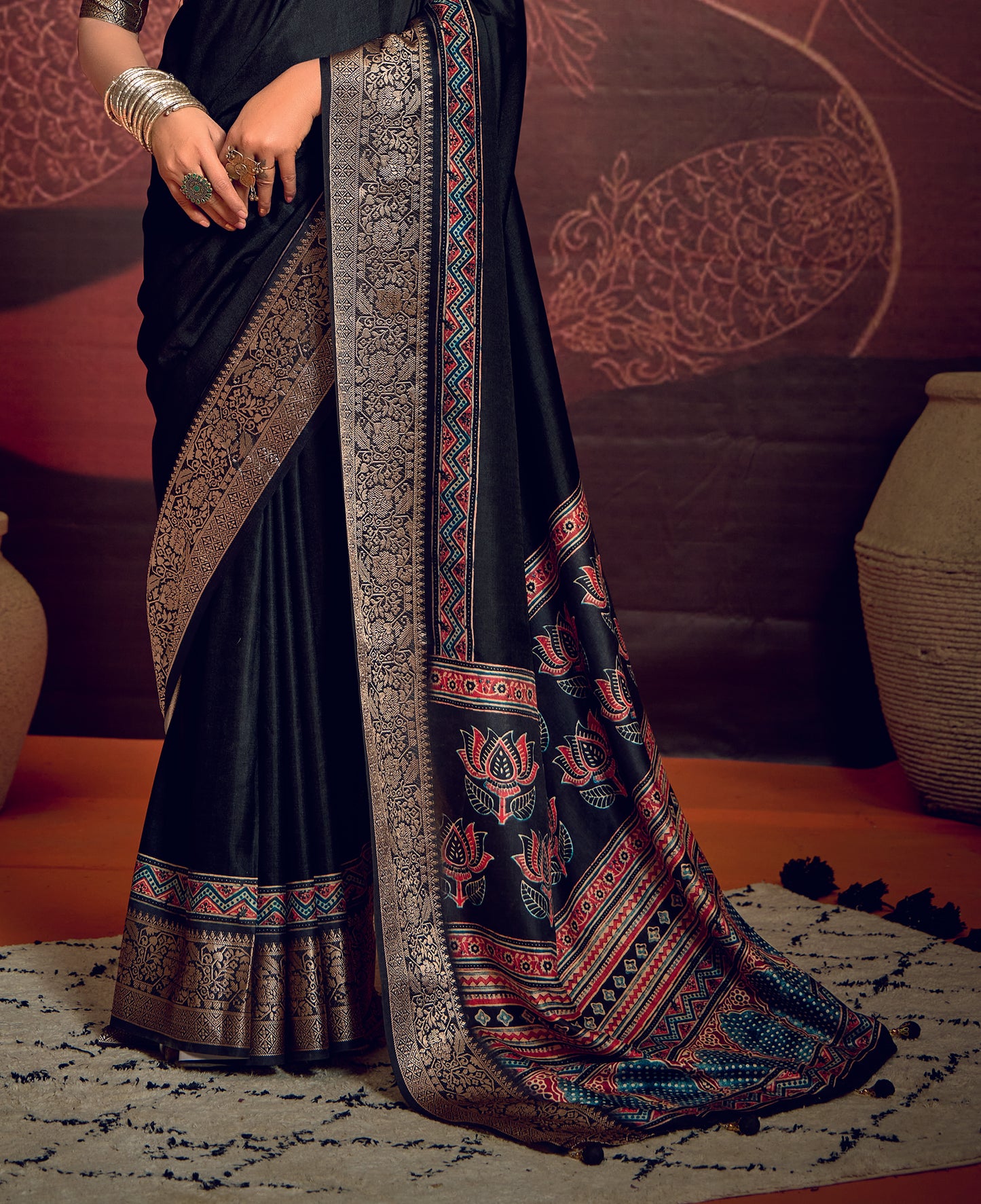 MIDNIGHT TEAL BANARASI SILK SAREE