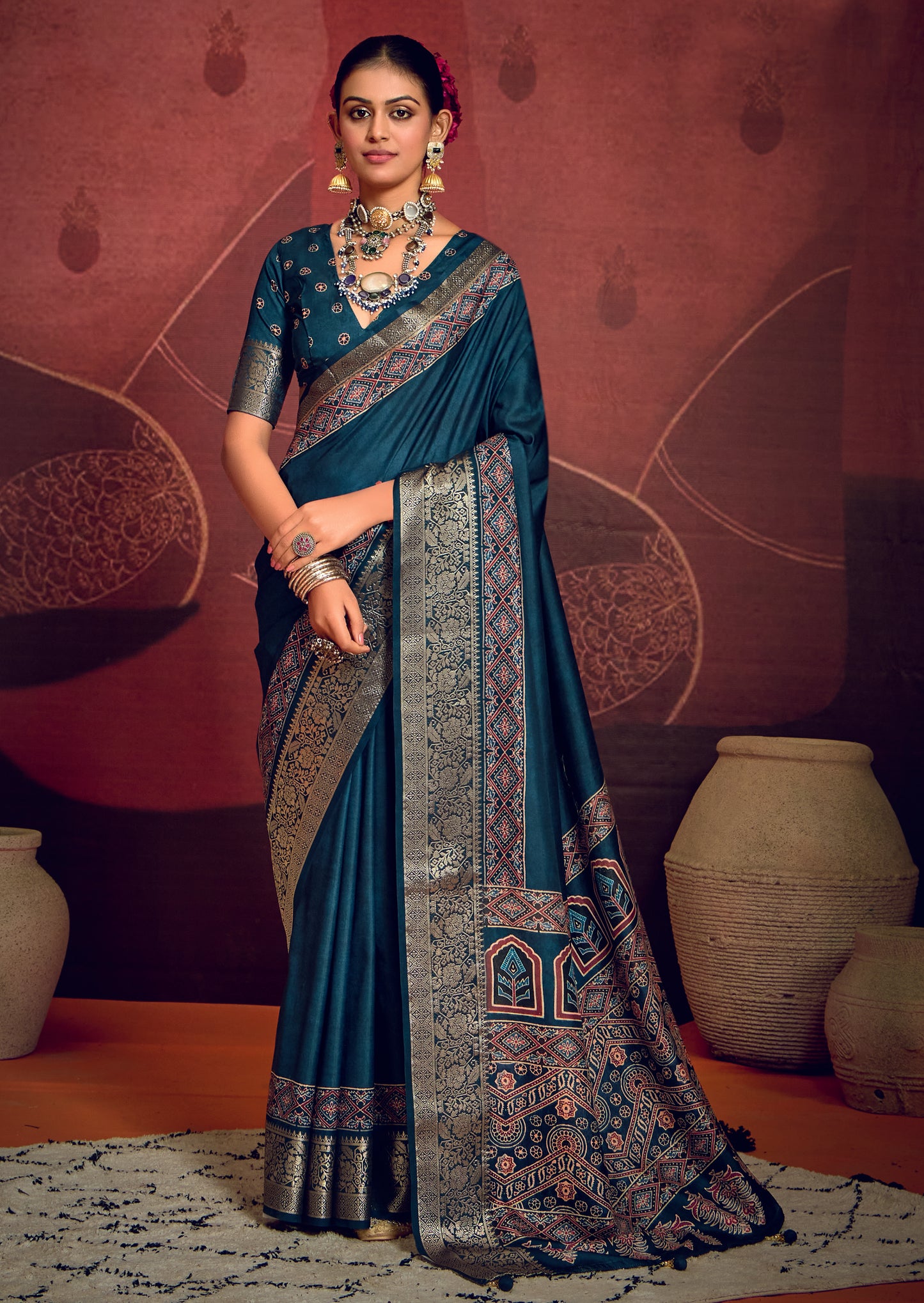 OCEANIC TEAL BANARASI SILK SAREE