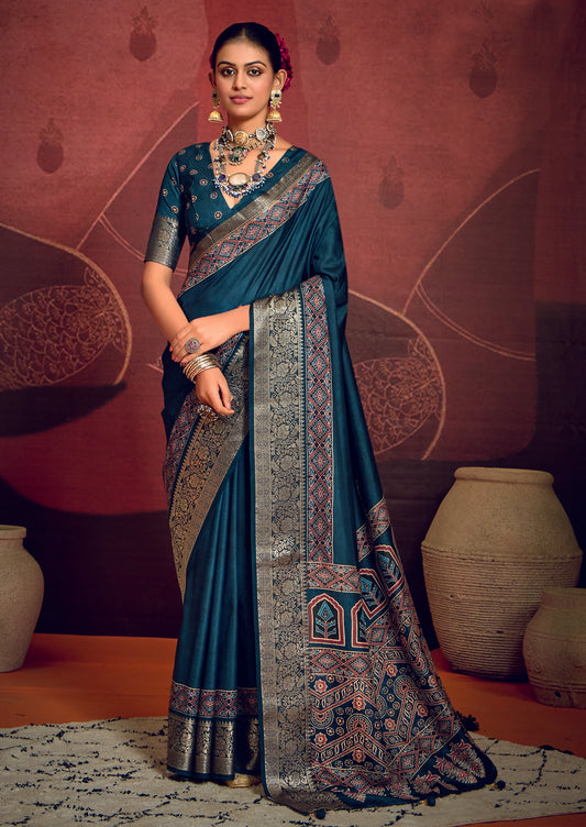 OCEANIC TEAL BANARASI SILK SAREE