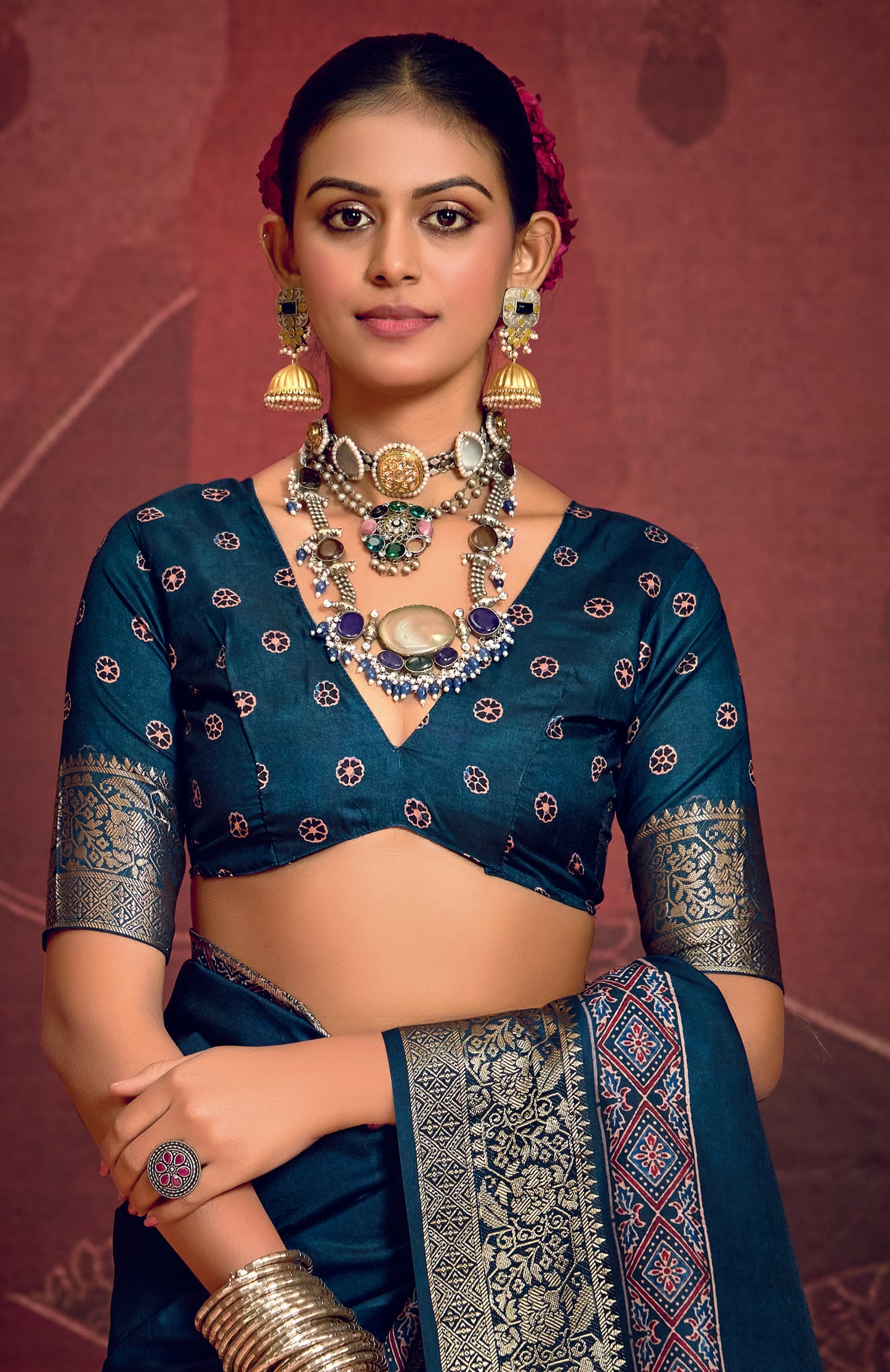 OCEANIC TEAL BANARASI SILK SAREE