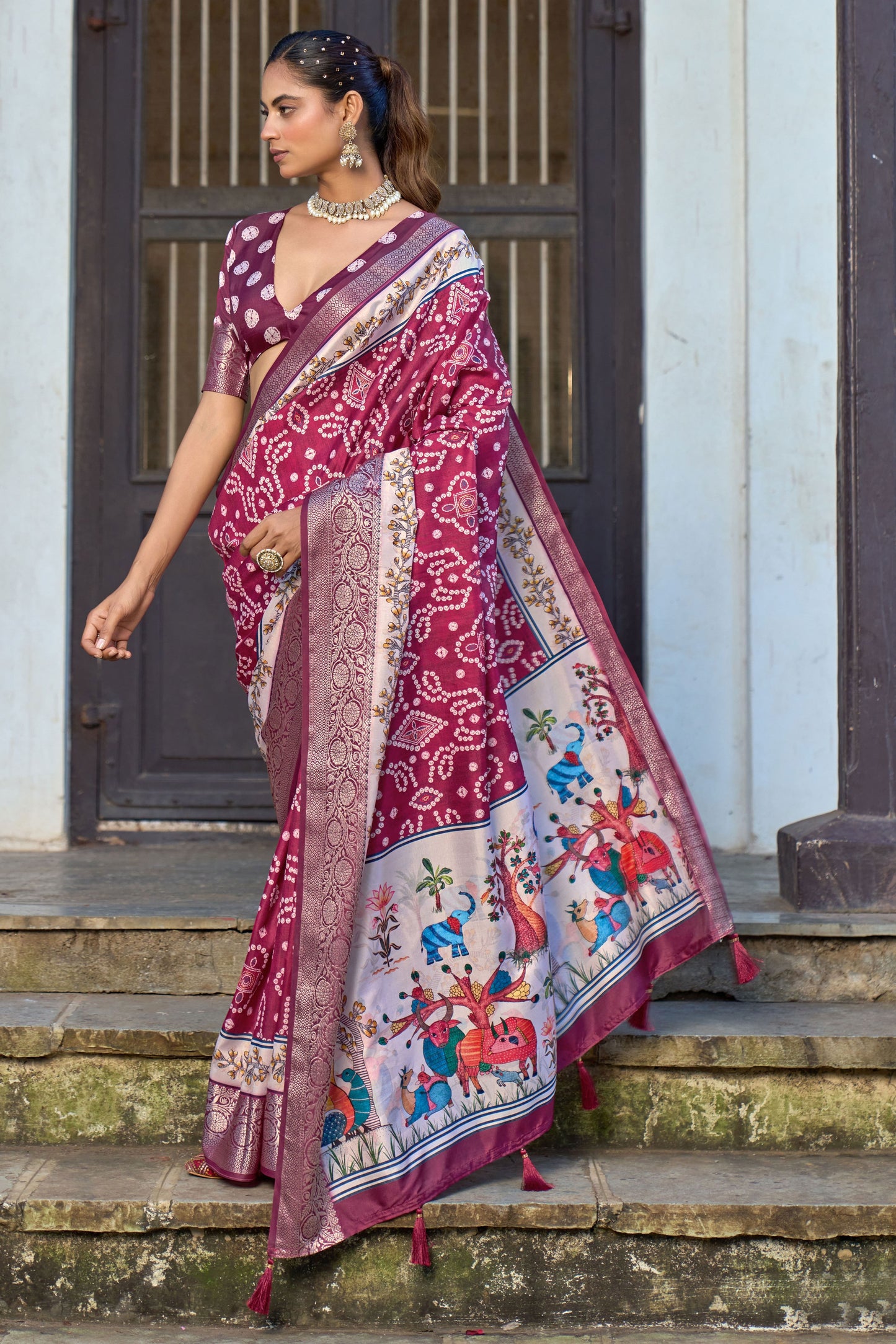 ROYAL PLUM BANDHANI SAREE