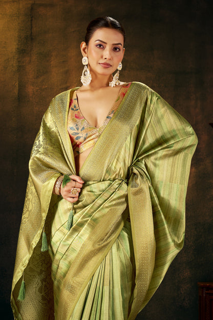 GILDED PISTACHIO SILK SAREE
