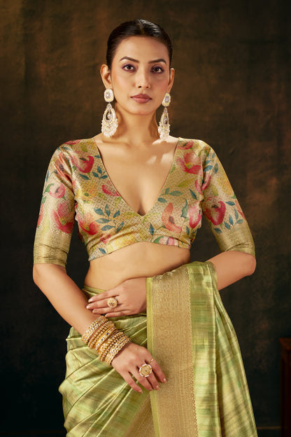 GILDED PISTACHIO SILK SAREE
