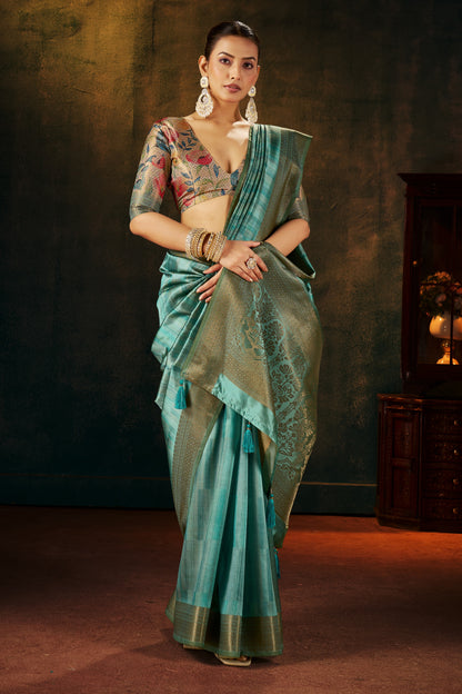 DEEP TEAL MIST SILK SAREE