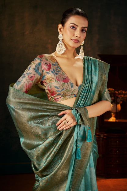 DEEP TEAL MIST SILK SAREE