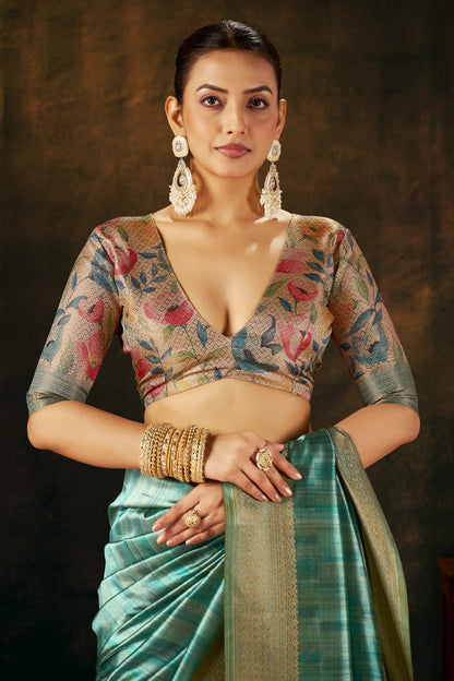 DEEP TEAL MIST SILK SAREE