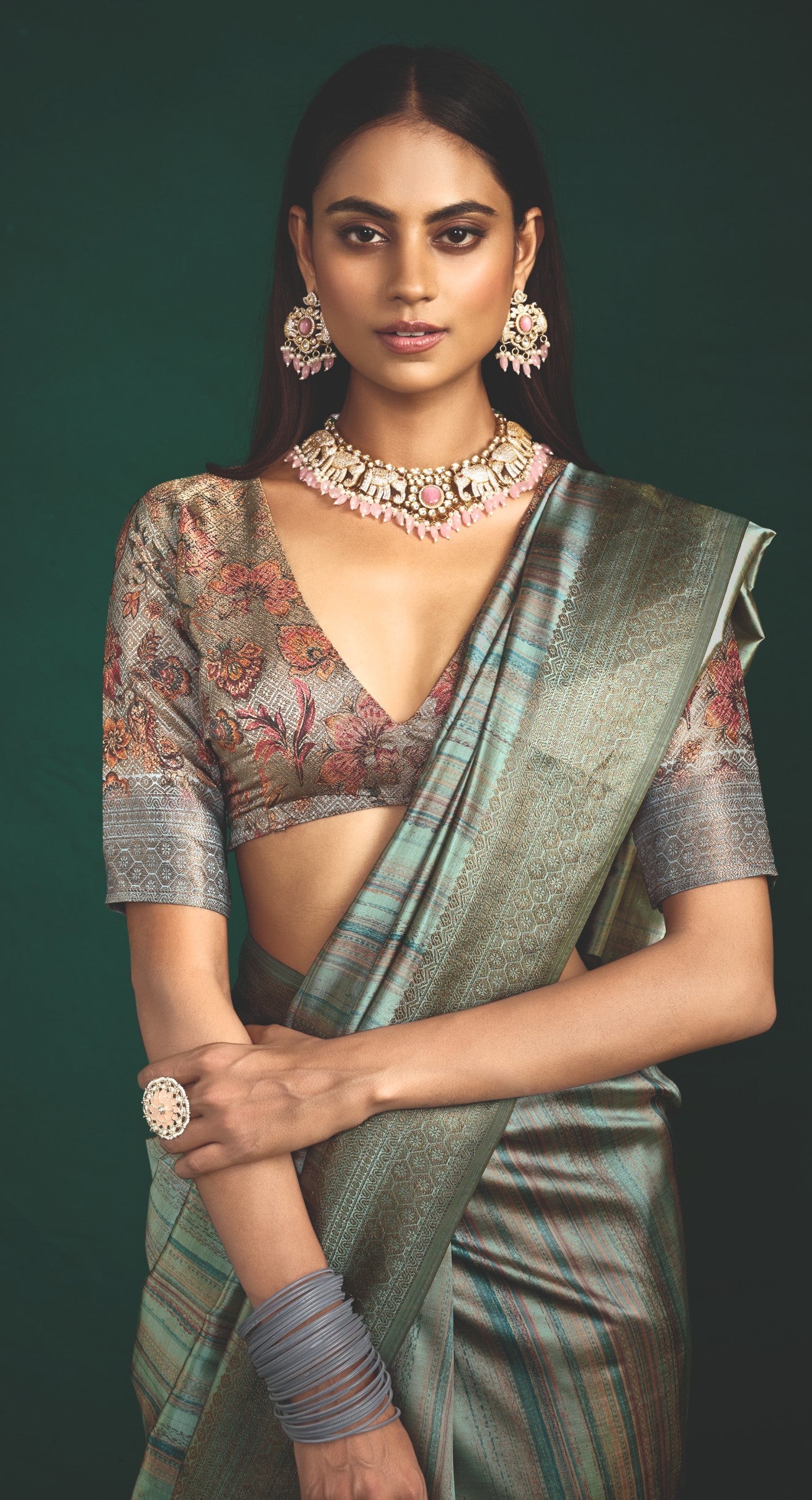 SILVER SAGE SILK SAREE