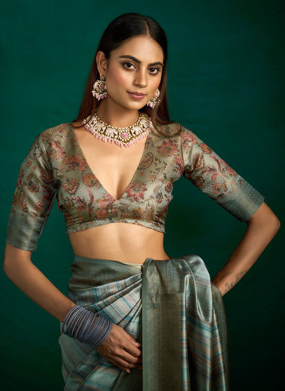 SILVER SAGE SILK SAREE