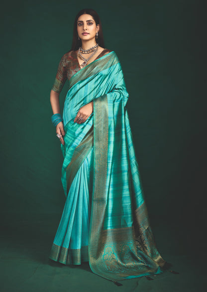 OCEANIC TURQUOISE SILK SAREE