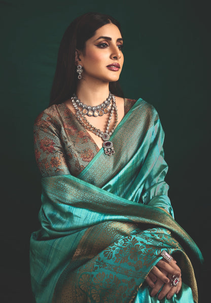 OCEANIC TURQUOISE SILK SAREE