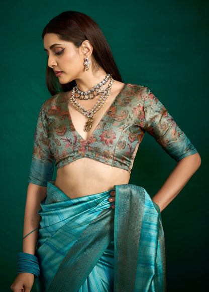 OCEANIC TURQUOISE SILK SAREE