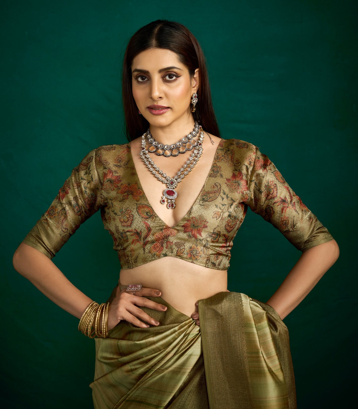 EARTHY OLIVE SILK SAREE