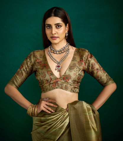 EARTHY OLIVE SILK SAREE