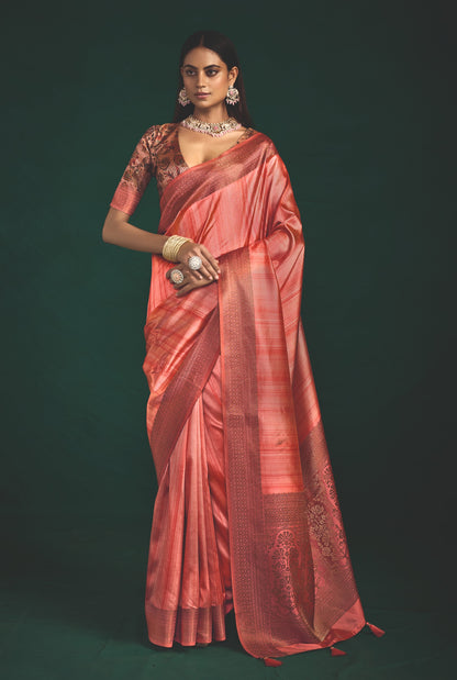 PEACH SUNSET SILK SAREE