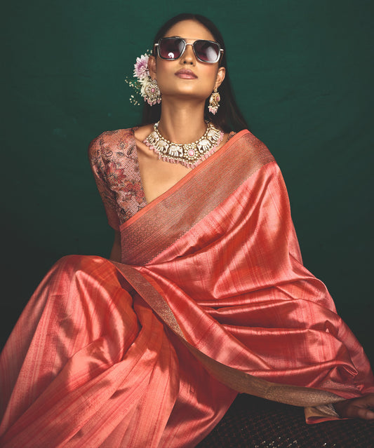 PEACH SUNSET SILK SAREE