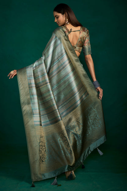 SILVER SAGE SILK SAREE