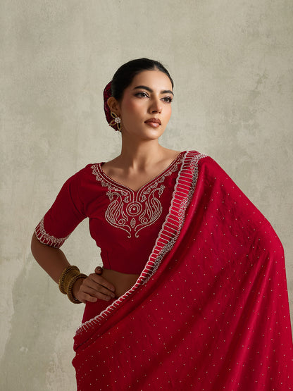ROYAL CRIMSON SCALLOPED SAREE