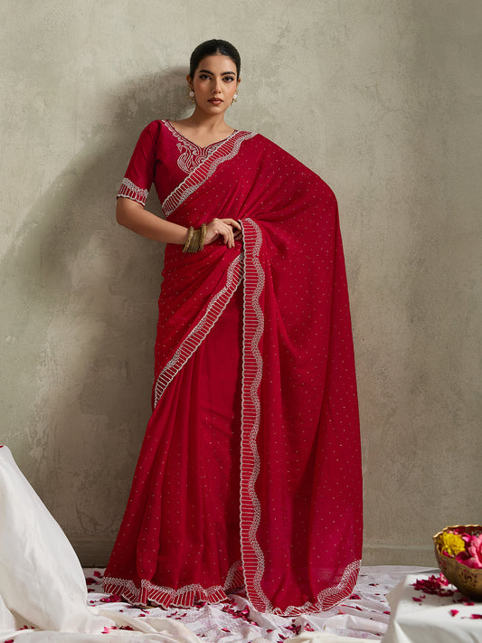ROYAL CRIMSON SCALLOPED SAREE