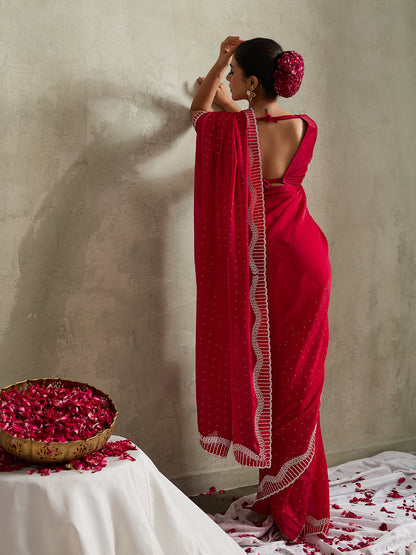 ROYAL CRIMSON SCALLOPED SAREE