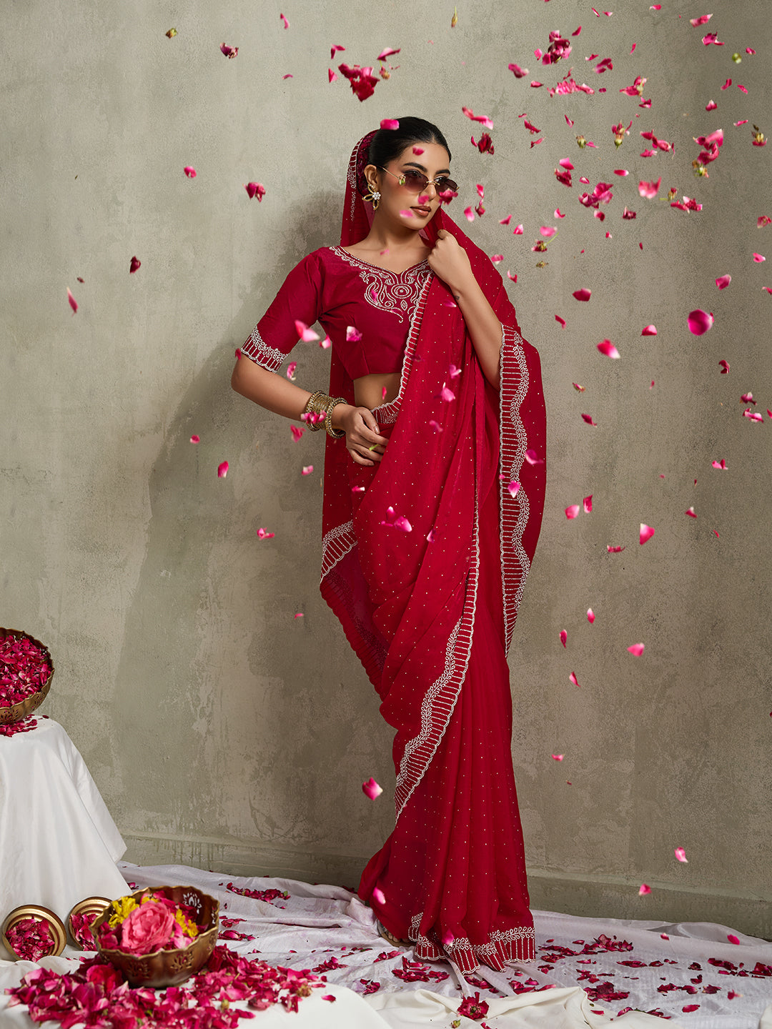 ROYAL CRIMSON SCALLOPED SAREE