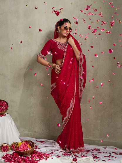 ROYAL CRIMSON SCALLOPED SAREE