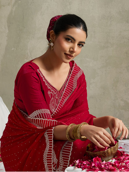 ROYAL CRIMSON SCALLOPED SAREE