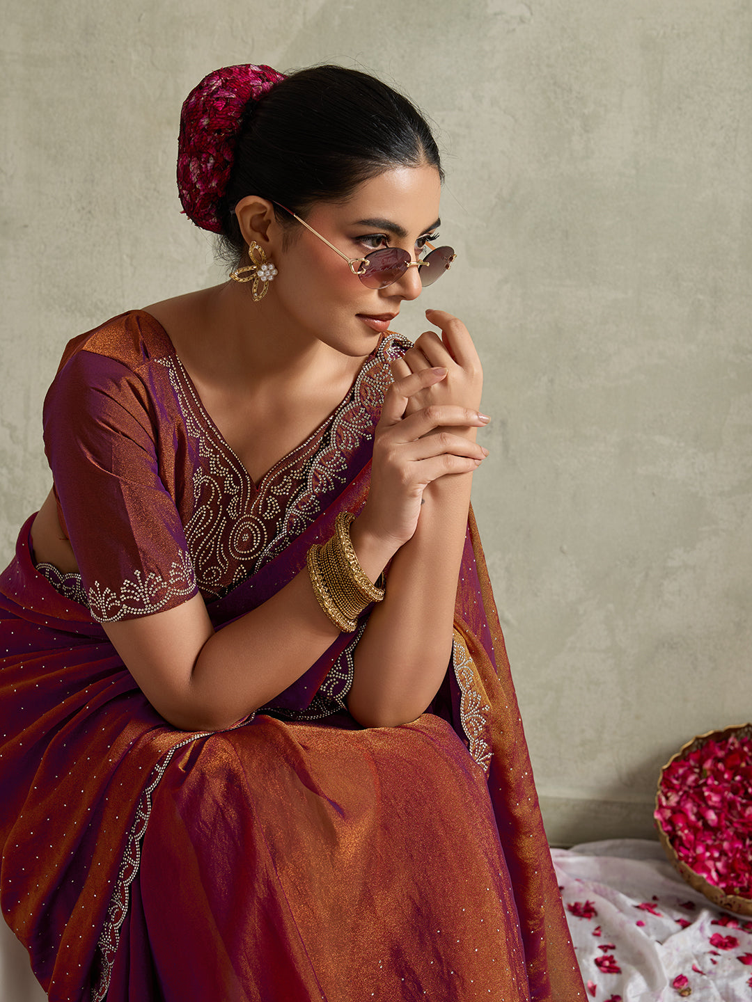 DUAL-TONE COPPER & PLUM FESTIVE SAREE