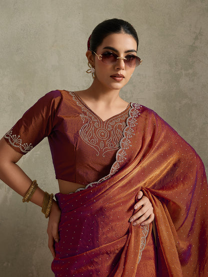 DUAL-TONE COPPER & PLUM FESTIVE SAREE