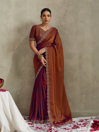 DUAL-TONE COPPER & PLUM FESTIVE SAREE