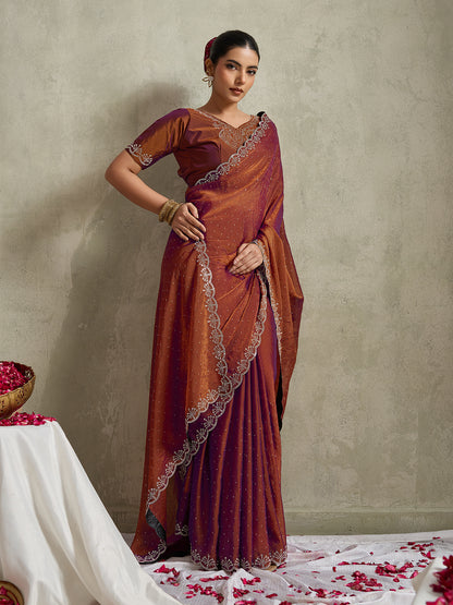 DUAL-TONE COPPER & PLUM FESTIVE SAREE