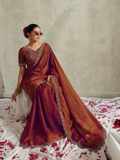 DUAL-TONE COPPER & PLUM FESTIVE SAREE