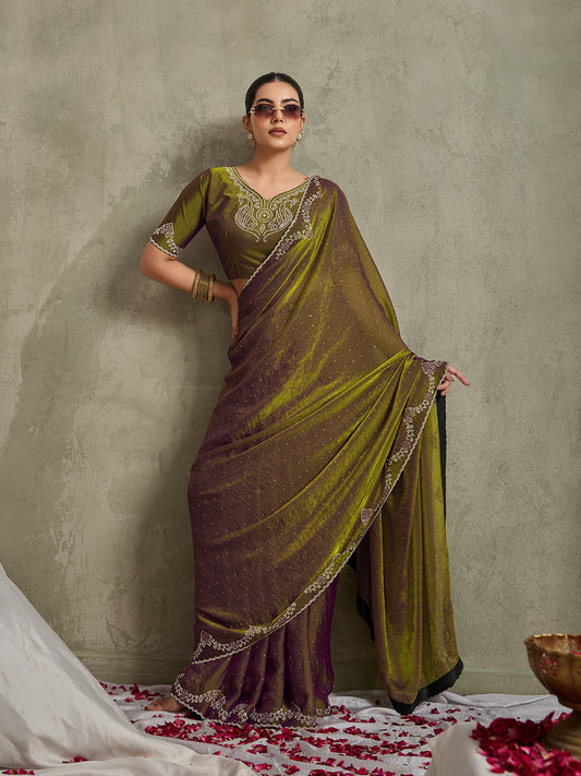 ENCHANTED CHARTREUSE & GRAPE DUAL-TONE SAREE