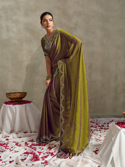 ENCHANTED CHARTREUSE & GRAPE DUAL-TONE SAREE