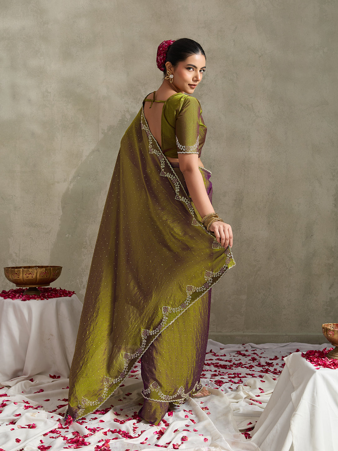 ENCHANTED CHARTREUSE & GRAPE DUAL-TONE SAREE