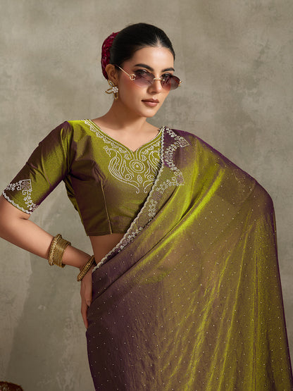 ENCHANTED CHARTREUSE & GRAPE DUAL-TONE SAREE