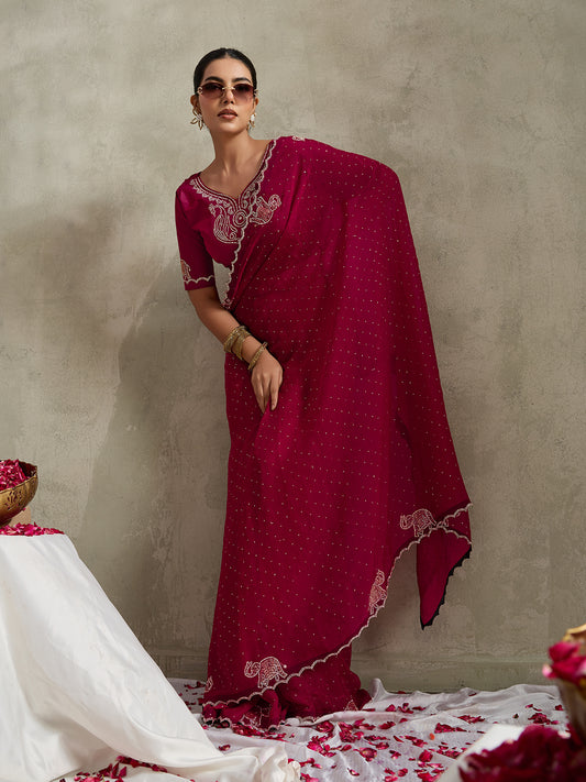 MAJESTIC MAGENTA SCALLOPED SAREE