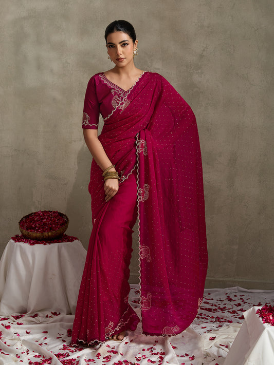 MAJESTIC MAGENTA SCALLOPED SAREE