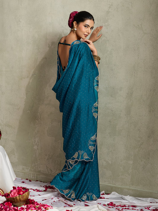 SAPPHIRE TEAL SCALLOPED SAREE