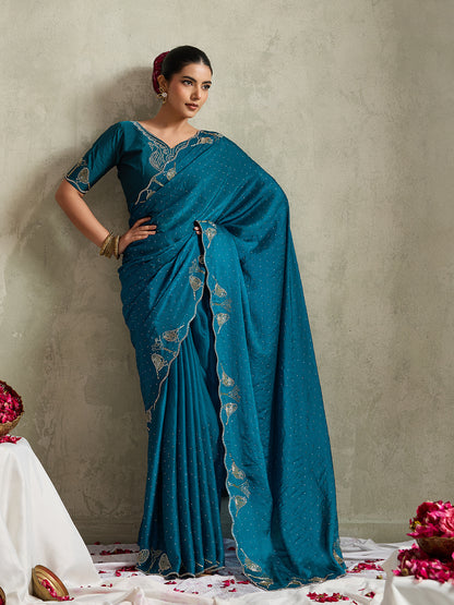SAPPHIRE TEAL SCALLOPED SAREE