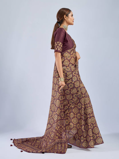 ROYAL BURGUNDY MANDALA GEORGETTE SAREE