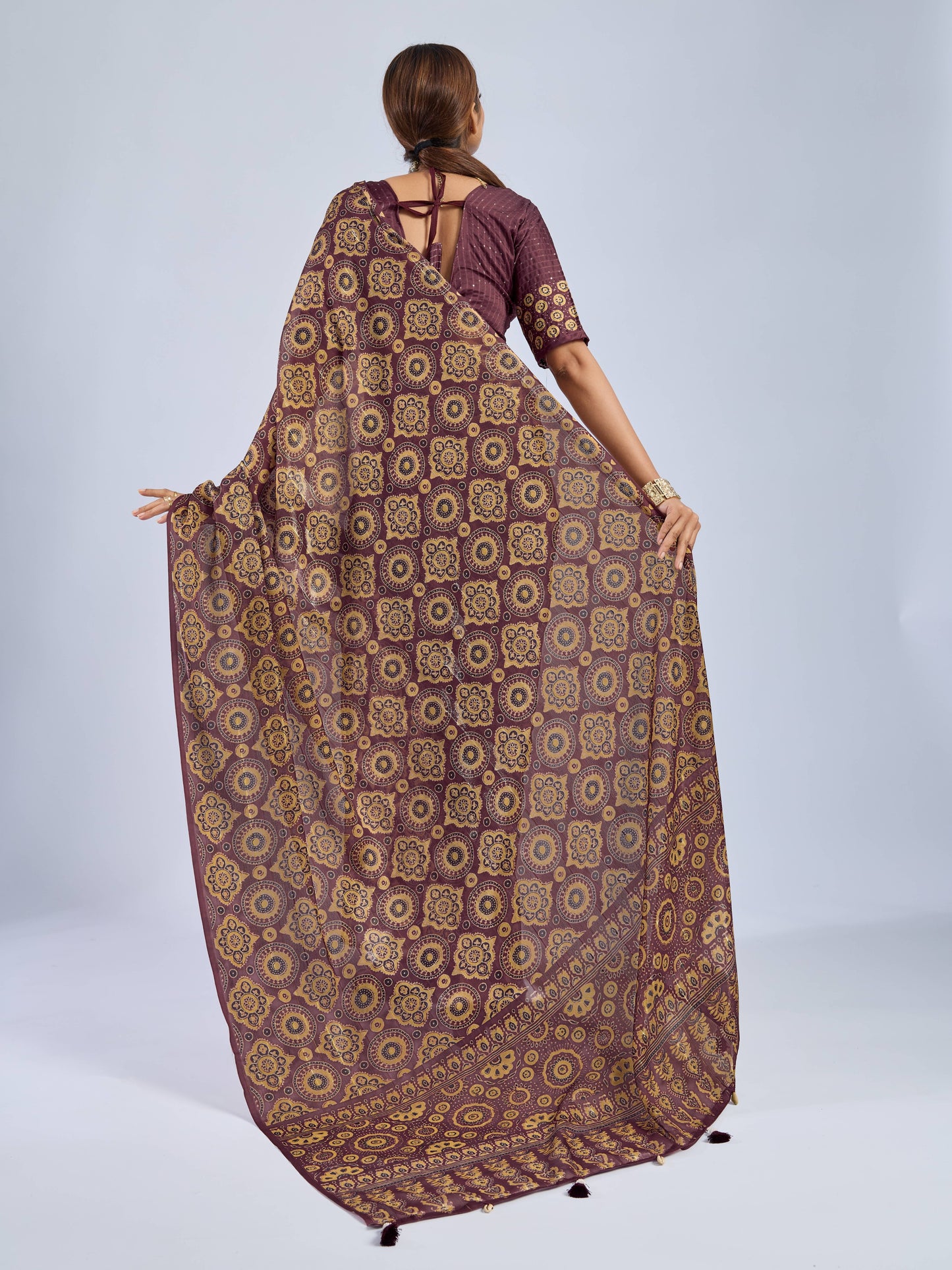 ROYAL BURGUNDY MANDALA GEORGETTE SAREE