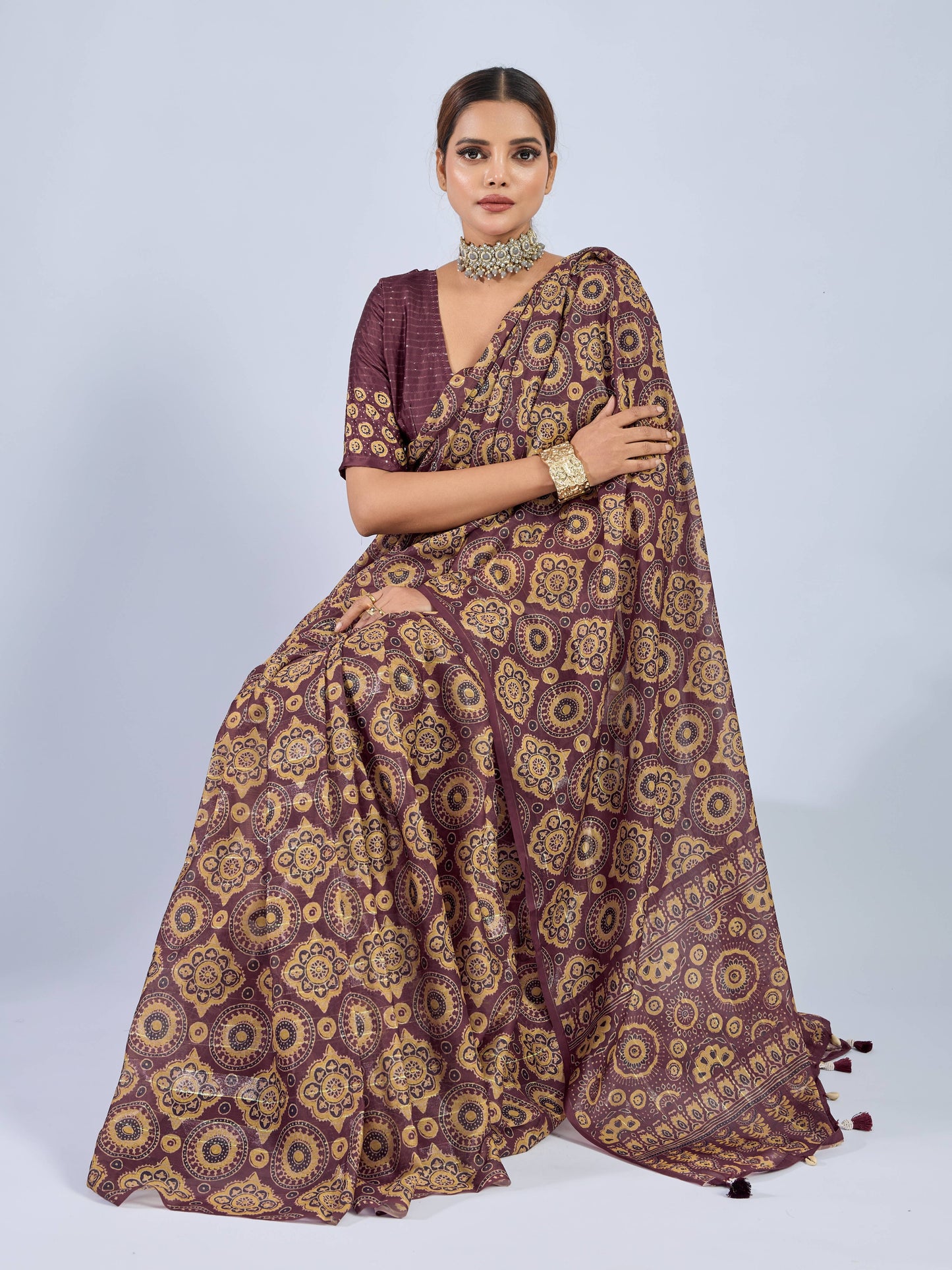 ROYAL BURGUNDY MANDALA GEORGETTE SAREE