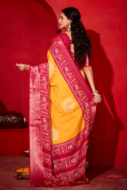 MUSTARD & MAROON BANDHANI SILK SAREE