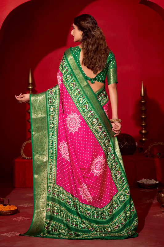 RANI PINK & EMERALD BANDHANI SILK SAREE