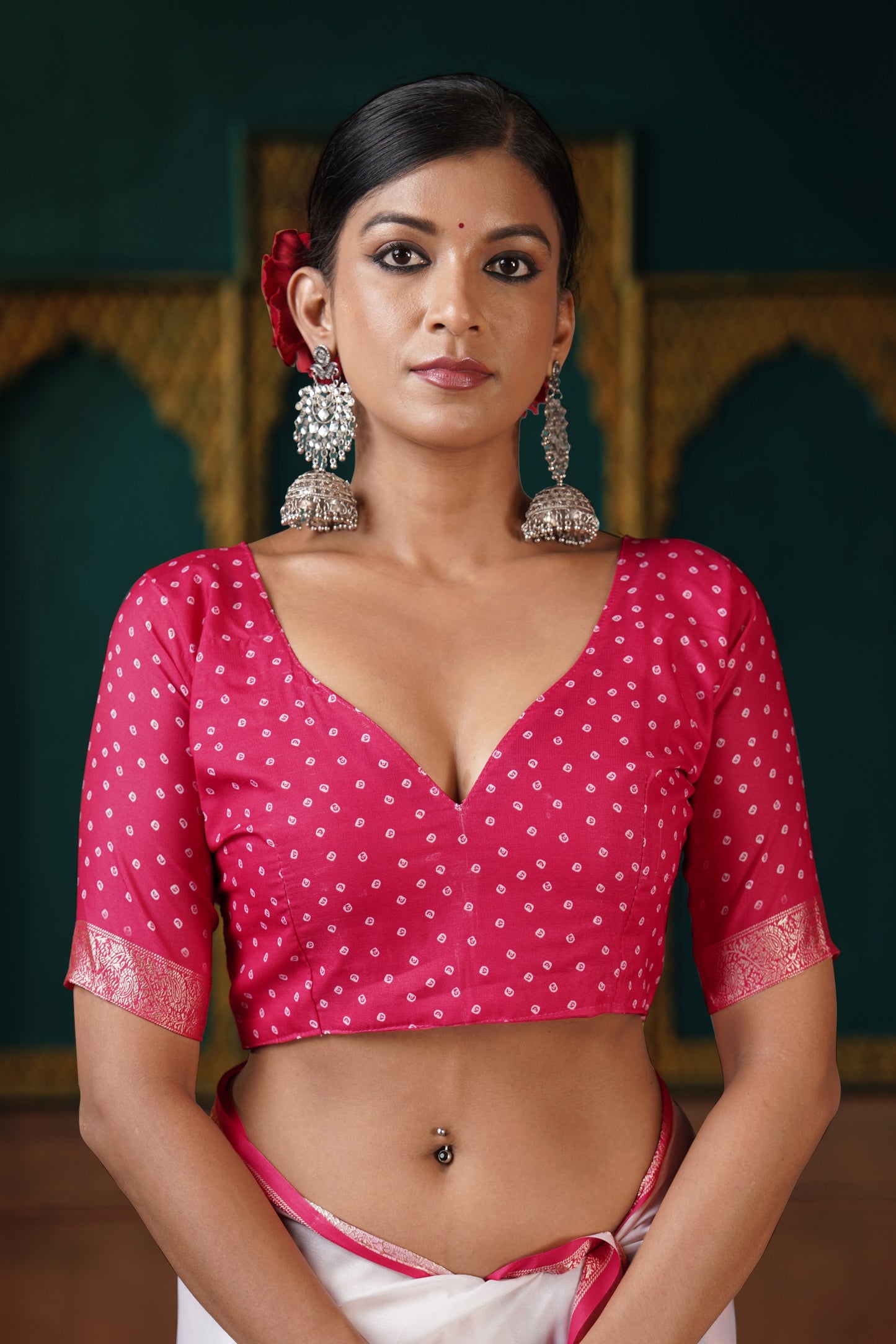 PEARL WHITE & ROYAL PURPLE BANDHANI SILK SAREE